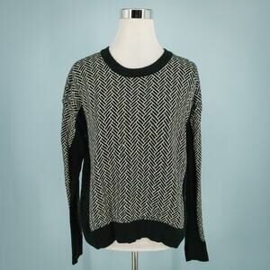 Lululemon Size 10 Medium M Yogi Black Herringbone Print Crew Neck Wool Sweater